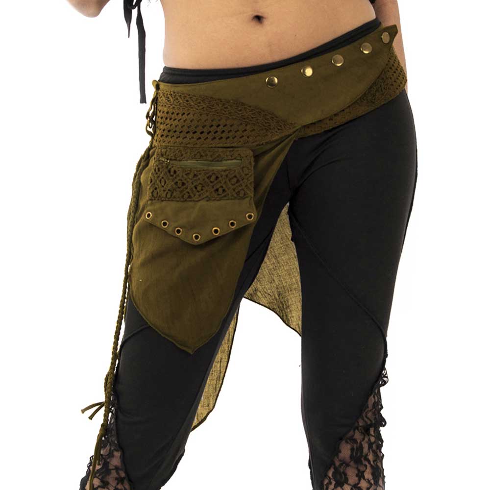 Heupriem met 2 zakken en katoenen achter rok groen - Hippie, Elf, Fantasy